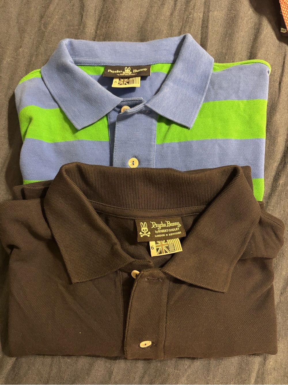 Lot Of 2 Psycho Bunny Polo Shirt Mens 6 Navy Green Stripes Short Sleeve